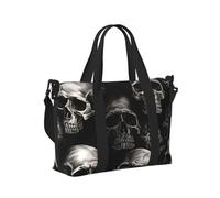 Mexpekil Borsone da viaggio, impermeabile, per sport, palestra, grande, per il fine settimana, per la notte, bagaglio a mano, borse per il volo, Teste Teschio Nero, Taglia unica