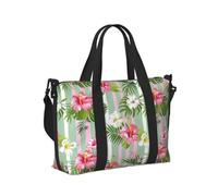 Mexpekil Borsone da viaggio, impermeabile, per sport, palestra, grande, per il fine settimana, per la notte, bagaglio a mano, borse per il volo, Fiori tropicali a righe, Taglia unica