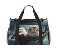 Mexpekil Borsone da viaggio Nutical Cute Cats Ship Carry On Tote Bags per donne uomini sport palestra borsone leggero weekender borsa da notte con tracolla, Multi, Taglia unica, Borsone da viaggio