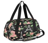 Mexpekil Borsone da viaggio per bambini con torre Eiffel e rose floreali, per ragazzi, ragazze, adolescenti, viaggi, sport, borsone per la notte, weekender, borsa da ballo