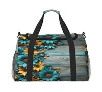 Mexpekil Borsone da viaggio Turchese Girasole Legno Board Carry On Tote Borse per Donne Uomini Sport Gym Bag Leggero Weekender Borsa Da Pernottamento Borsa con Tracolla, Multi, Taglia unica, Borsone