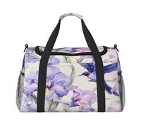 Mexpekil Borsone da viaggio viola con fiori di iris e colibrì, borse da viaggio per donne e uomini, borsa sportiva da palestra, leggera, borsa da weekender, borsa da notte con tracolla, Multi, Taglia