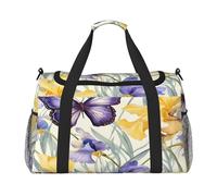 Mexpekil Borsone da viaggio viola iris fiore farfalla Carry On Tote Bags per donne uomini sport palestra borsa leggera weekend borsa da notte con tracolla, Multi, Taglia unica, Borsone da viaggio