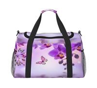 Mexpekil Borsone da viaggio viola orchidea floreale farfalla borsone da viaggio unisex sport fine settimana notte palestra borsone borsa da trasporto, Multicolore, 19.7x10.2x13 in, Borsone da viaggio