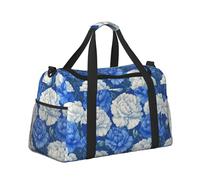 Mexpekil Borsone grande da portare a mano, impermeabile, per weekender, pieghevole, per viaggi, sport, palestra, danza, Fiori Bianco Blu, Taglia unica