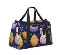 Mexpekil Borsone grande da portare a mano, impermeabile, per weekender, pieghevole, per viaggi, sport, palestra, danza, Cartone animato coniglietti pasquali pulcini floreali, taglia unica
