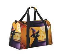 Mexpekil Borsone grande da portare a mano, impermeabile, per weekender, pieghevole, per viaggi, sport, palestra, danza, Luna di zucca arancione gatto, taglia unica