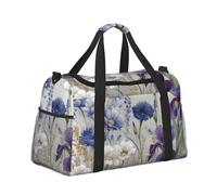 Mexpekil Borsone grande da portare a mano, impermeabile, per weekender, pieghevole, per viaggi, sport, palestra, danza, Fiori di campo bianchi viola, taglia unica