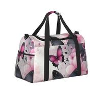 Mexpekil Borsone grande da portare a mano, impermeabile, per weekender, pieghevole, per viaggi, sport, palestra, danza, Farfalla Nera Fiori Rosa, Taglia unica