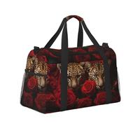 Mexpekil Borsone grande da portare a mano, impermeabile, per weekender, pieghevole, per viaggi, sport, palestra, danza, Amante Leopardo Rosa Rossa, Taglia unica