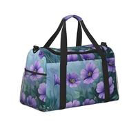 Mexpekil Borsone grande da portare a mano, impermeabile, per weekender, pieghevole, per viaggi, sport, palestra, danza, Foglia Fiori Viola Verde, Taglia unica