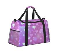 Mexpekil Borsone grande da portare a mano, impermeabile, per weekender, pieghevole, per viaggi, sport, palestra, danza, Rosa Viola Cuori Glitter, Taglia unica