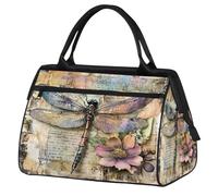 Mexpekil Borsone sportivo vintage con libellula fiore borsa da palestra grande impermeabile da viaggio borse da notte per donne uomini campeggio danza yoga calcio nuoto