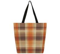 Mexpekil Buffalo Plaid Arancione Canvas Tote Bag per donne ragazze borse della spesa riutilizzabili borse della spesa grandi borse da donna borsa a tracolla multiuso