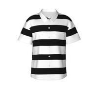 Mexpekil Camicia hawaiana a righe bianche e nere da uomo, casual, a maniche corte, con bottoni, per l'estate, la spiaggia e le vacanze, Multicolore, S