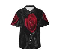 Mexpekil Camicia hawaiana da uomo con rose nere e rosse, camicia casual a maniche corte con bottoni, camicia estiva da spiaggia, Multicolore, 3XL