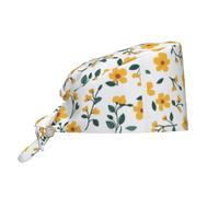 Mexpekil Cappello da lavoro regolabile per donne e uomini, teschio colorato lampada al neon per pulizia cappelli da lavoro infermiera cappelli chirurgici, Fiori gialli, 8