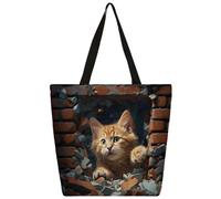 Mexpekil Cat Break - Borsa larga in tela per donne e ragazze, riutilizzabile, per la spesa, grande, borsa a tracolla multiuso