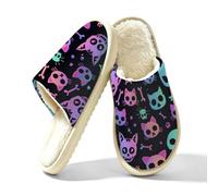 Mexpekil Cat Skulls Bones Pantofole da donna in memory foam, Multi, 38.5/39.5 EU