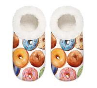 Mexpekil Ciambelle colorate modello di cibo pantofole da donna Fuzzy House Slipper antiscivolo scarpe per donne uomini signore, Colorato Ciambelle Food Pattern, Large