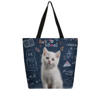 Mexpekil Classroom White Cat Canvas Tote Bag per donne ragazze borse per la spesa riutilizzabili borse della spesa grandi borse da donna borsa a tracolla multiuso