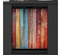 Mexpekil Coloful Copertura magnetica per lavastoviglie con texture in legno arcobaleno, 58,4 x 66 cm, decorativa, impermeabile, copertura magnetica per elettrodomestici da cucina