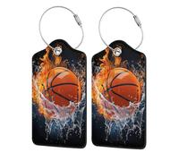 Mexpekil Confezione da 2 etichette per bagagli con anelli in acciaio inossidabile, etichette per valigie in pelle, per basket nel fuoco, identificatore per bagagli, protezione della privacy, etichette