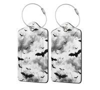 Mexpekil Confezione da 2 etichette per bagagli con anelli in acciaio inox, etichette per valigie in pelle, pipistrelli, nuvole volanti, identificatori per bagagli da viaggio, protezione della privacy