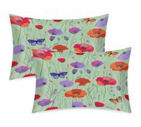 Mexpekil Confezione da 2 federe in raso colorate con papaveri e farfalle, per capelli e pelle, con chiusura a busta, morbide e setose, per letto (51 x 76 cm)