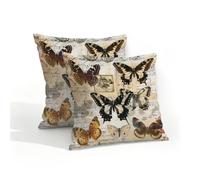 Mexpekil Confezione da 2 federe per cuscini da esterni, 40 x 40 cm, impermeabili, morbide, con parole vintage e farfalle, decorative, per divano, giardino, patio, decorazione della casa