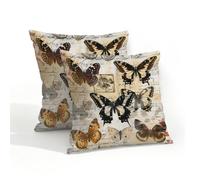 Mexpekil Confezione da 2 federe per cuscini da esterni, 45 x 45 cm, impermeabili, morbide, con parole vintage e farfalle, decorative, per divano, giardino, patio, decorazione della casa