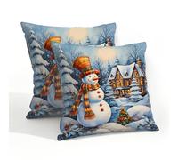 Mexpekil Confezione da 2 federe per cuscini da esterni, 50 x 50 cm, impermeabili, morbide, invernali, con pupazzo di neve, albero, decorative, per divano, giardino, patio, decorazione della casa