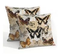 Mexpekil Confezione da 2 federe per cuscini da esterni, 55 x 55 cm, impermeabili, morbide, con parole vintage e farfalle, decorative, per divano, giardino, patio, decorazione della casa