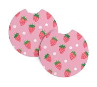 Mexpekil Confezione da 2 sottobicchieri per auto con base in gomma antiscivolo a pois fragola assorbenti per bevande, accessori universali per auto per donne e uomini