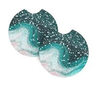 Mexpekil Confezione da 2 sottobicchieri per auto con base in gomma antiscivolo, color foglia di tè, glitter, marmo, sottobicchieri, assorbenti, per bevande, accessori universali per auto per donne e