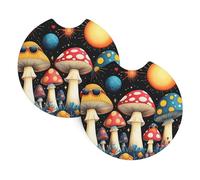 Mexpekil Confezione da 2 sottobicchieri per auto con base in gomma antiscivolo con funghi cartoni animati fiori luna sottobicchieri assorbenti per bevande accessori universali per auto per donne