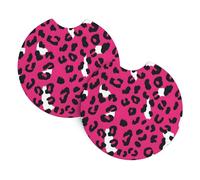 Mexpekil Confezione da 2 sottobicchieri per auto con base in gomma antiscivolo, stampa leopardata rosa rossa, assorbenti, per bevande, accessori universali per auto per donne e uomini