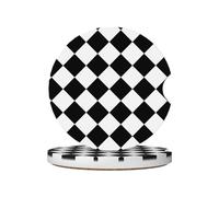 Mexpekil Confezione da 2 sottobicchieri per auto con base in sughero antiscivolo, a scacchi, assorbenti, in ceramica, per bevande, accessori universali per auto per donne e uomini