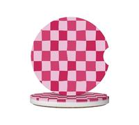 Mexpekil Confezione da 2 sottobicchieri per auto con base in sughero antiscivolo, a scacchiera rosa, viola, assorbenti, in ceramica, per bevande, accessori universali per auto per donne e uomini