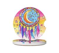 Mexpekil Confezione da 2 sottobicchieri per auto con base in sughero antiscivolo, acchiappasogni, luna, stelle, assorbenti, in ceramica, per bevande, accessori universali per auto per donne e uomini