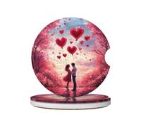 Mexpekil Confezione da 2 sottobicchieri per auto con base in sughero antiscivolo, albero rosa, amanti del cuore, assorbenti, in ceramica, per bevande, accessori universali per auto per donne e uomini
