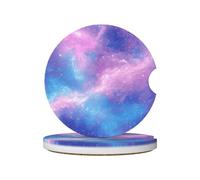 Mexpekil Confezione da 2 sottobicchieri per auto con base in sughero antiscivolo blu viola galassia cielo assorbente in ceramica per bevande, accessori universali per auto per donne e uomini