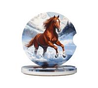 Mexpekil Confezione da 2 sottobicchieri per auto con base in sughero antiscivolo Cavallo innevato Lago Montagna Assorbenti Sottobicchieri in ceramica per bevande Accessori universali per auto per