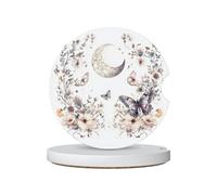 Mexpekil Confezione da 2 sottobicchieri per auto con base in sughero antiscivolo con farfalle acquerelli floreali luna assorbenti in ceramica sottobicchieri per bevande accessori universali per auto