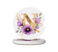 Mexpekil Confezione da 2 sottobicchieri per auto con base in sughero antiscivolo con lettera N a forma di fiore, assorbenti, in ceramica, per bevande, accessori universali per auto per donne e uomini