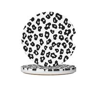 Mexpekil Confezione da 2 sottobicchieri per auto con base in sughero antiscivolo con stampa leopardata nera bianca assorbente in ceramica sottobicchieri per bevande, accessori universali per auto per
