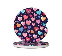 Mexpekil Confezione da 2 sottobicchieri per auto con base in sughero antiscivolo, cuori colorati, assorbenti, in ceramica, per bevande, accessori universali per auto per donne e uomini