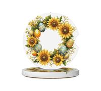 Mexpekil Confezione da 2 sottobicchieri per auto con base in sughero antiscivolo, ghirlanda pasquale, girasoli, uova, assorbenti, in ceramica, per bevande, accessori universali per auto per donne e