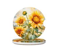 Mexpekil Confezione da 2 sottobicchieri per auto con base in sughero antiscivolo, girasoli luminosi, assorbenti, in ceramica, per bevande, accessori universali per auto per donne e uomini