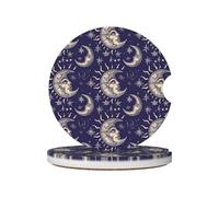 Mexpekil Confezione da 2 sottobicchieri per auto con base in sughero antiscivolo, luna, sole, stelle, assorbenti, in ceramica, per bevande, accessori universali per auto per donne e uomini